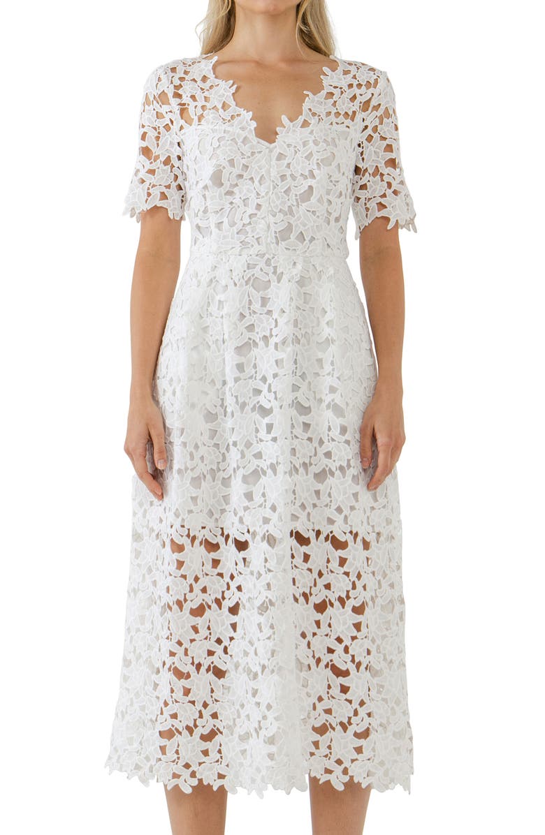 Endless Rose Allover Lace Midi Dress, Alternate, color, White