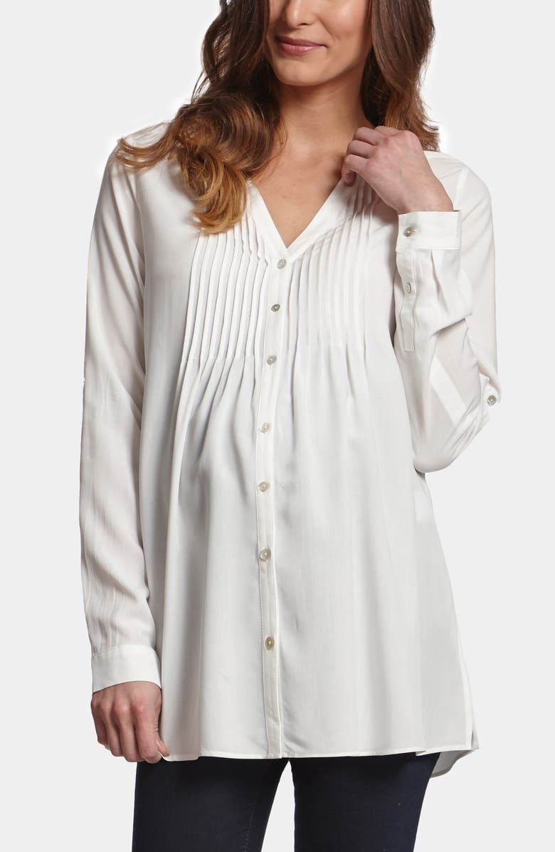 Seraphine Plissé Button-Up Maternity/Nursing Shirt, Alternate, color, 
