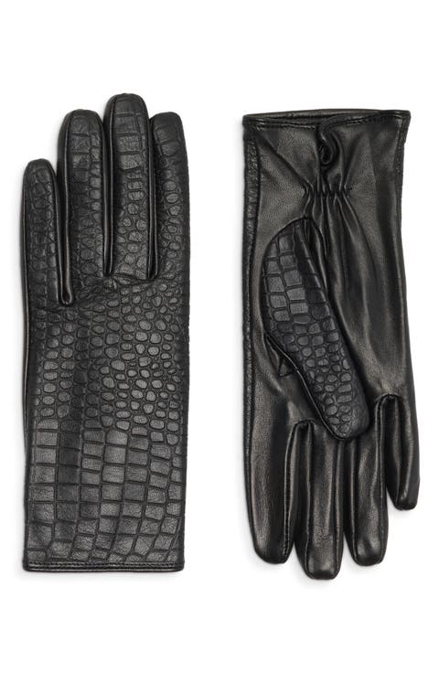 Croc Embossed Leather Gloves