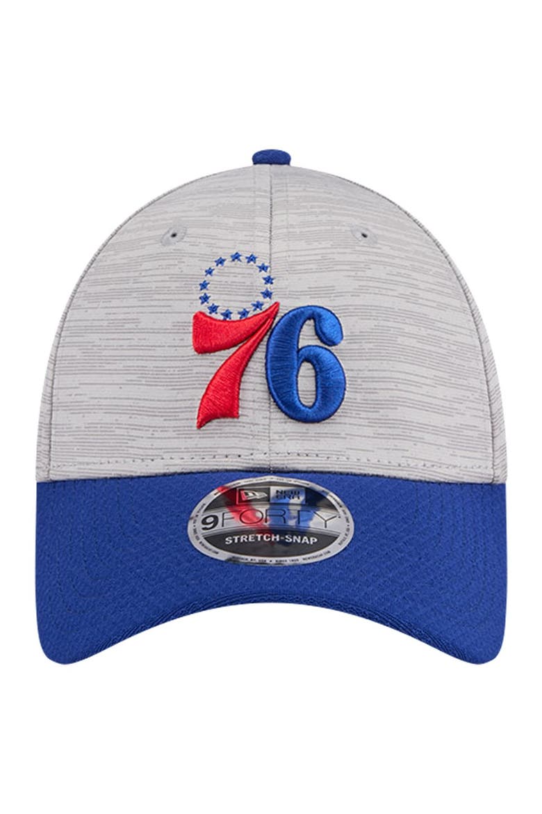 Men's New Era Heather Gray/Royal Philadelphia 76ers Active Digi-Tech Two-Tone 9FORTY Adjustable Hat, Alternate, color, Heather Gray