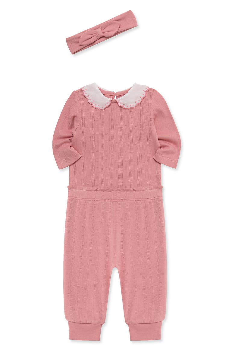 Pointelle Bodysuit, Joggers & Headband Set, Alternate, color, ROSE