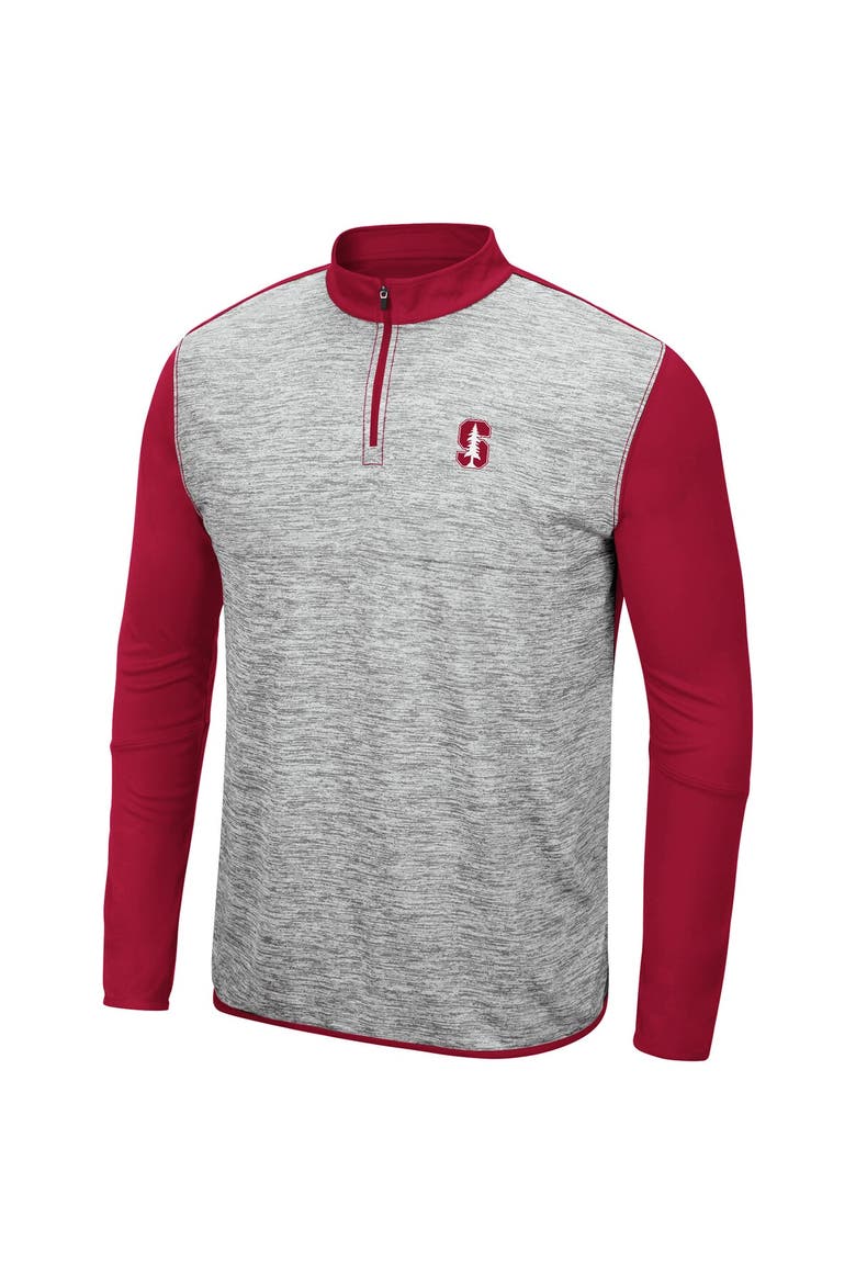 Men's Colosseum Heathered Gray/Cardinal Stanford Cardinal Prospect Quarter-Zip Jacket, Alternate, color, Heather Gray