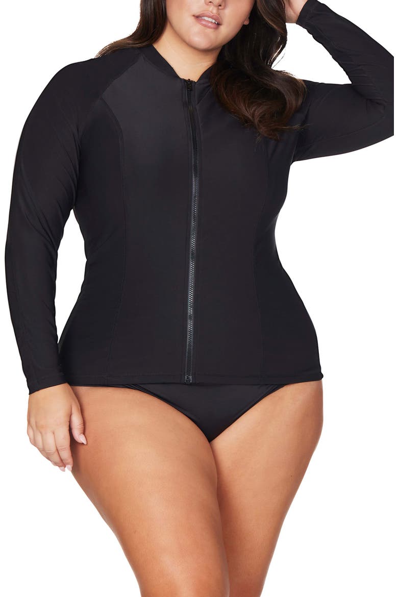 Sunsafe Zip Front Rashguard, Main, color, BLACK
