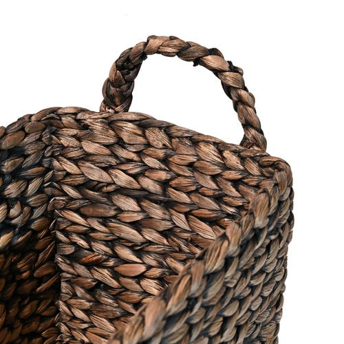 Happimess Clara Farmhouse Classic Handwoven Hyacinth Rectangle Storage Floor Baskets With Handles (set Of 3) In Brown