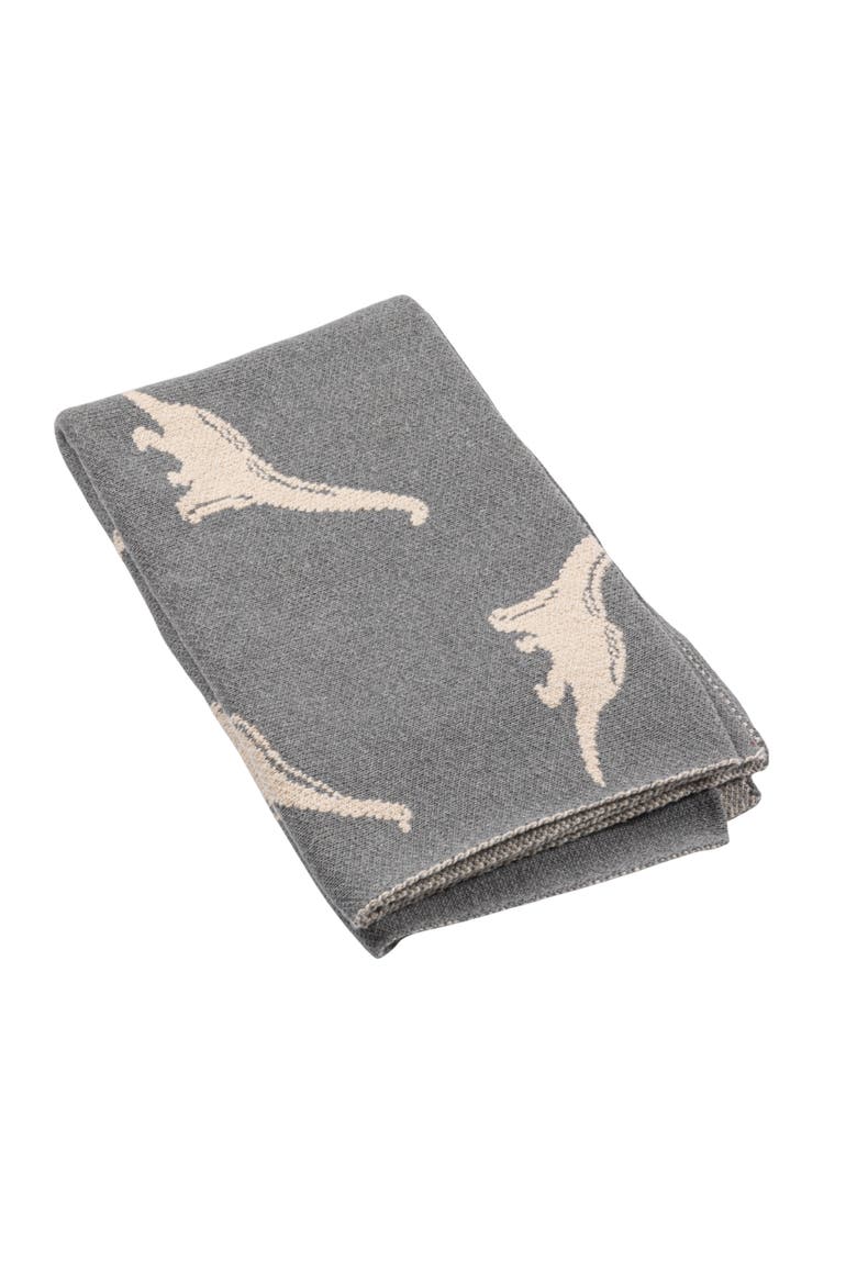 Cotton Knit Baby Blanket with Dinosaurs, Light Grey and Natural, Main, color, Grey