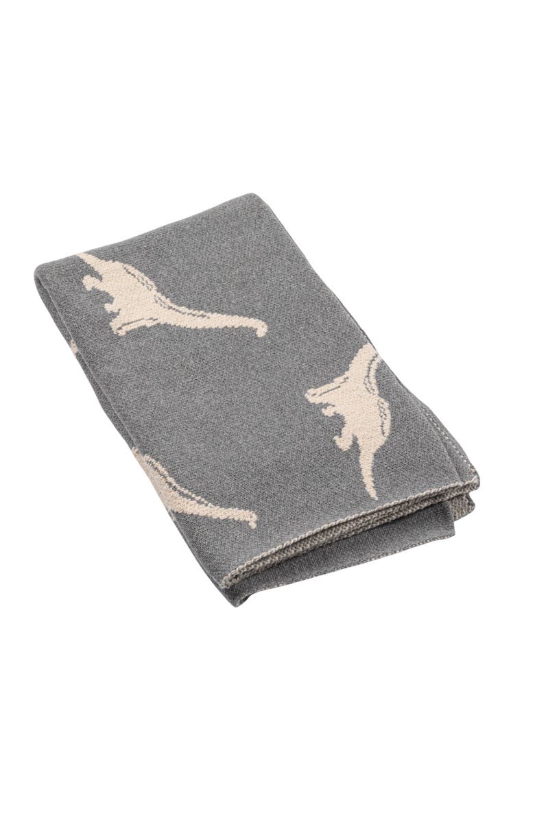 Storied Home Cotton Knit Baby Blanket with Dinosaurs, Light Grey and Natural, Main, color, Grey