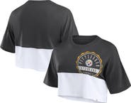 FANATICS Women's Fanatics Branded Black/White Pittsburgh Steelers Boxy Color Split Cropped T-Shirt