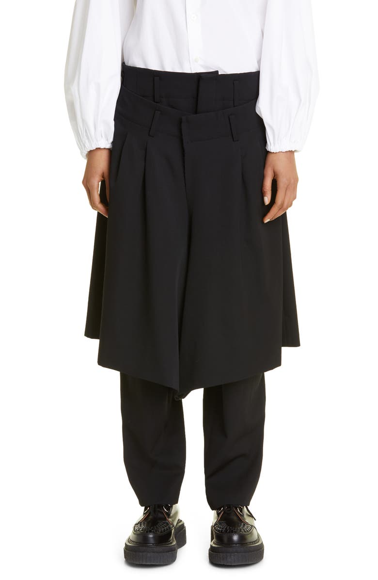 Comme des Garçons Skirted Wool Gabardine Trousers, Main, color,
