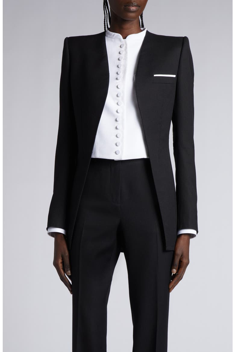 Sharp Shoulder Wool & Silk Panama Cutaway Jacket, Main, color, BLACK