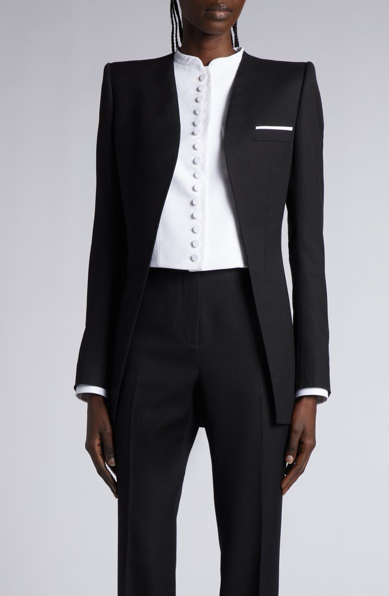 TOM FORD Sharp Shoulder Wool & Silk Panama Cutaway Jacket, Main, color, Black