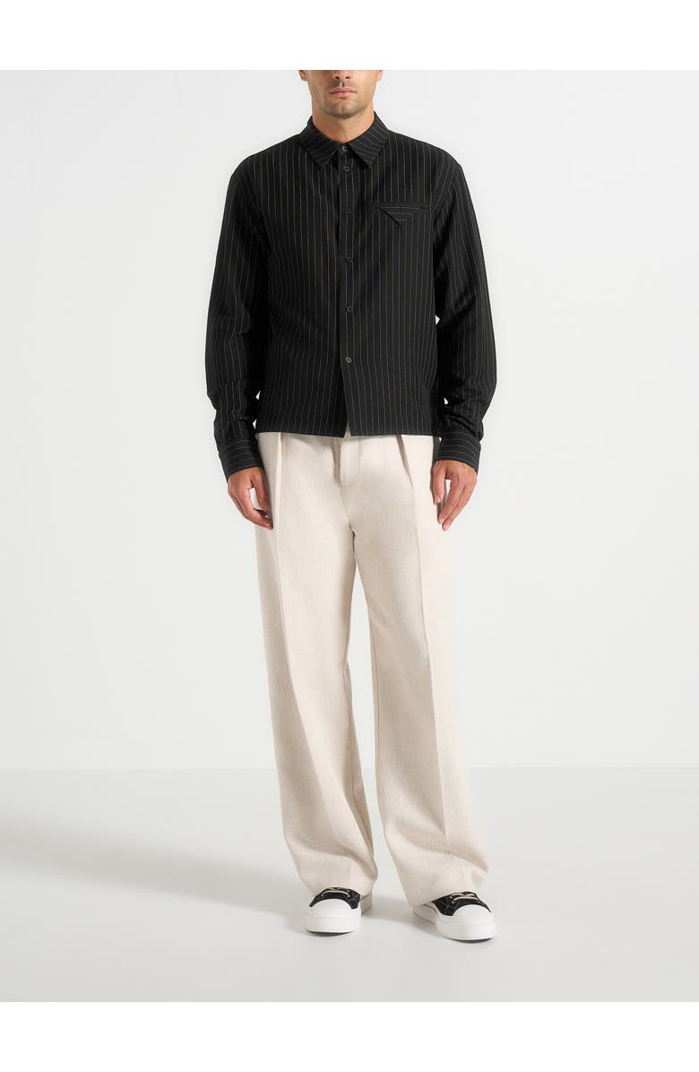 Manière De Voir Arlo Pinstripe Cropped Long Sleeve Shirt, Alternate, color, Black