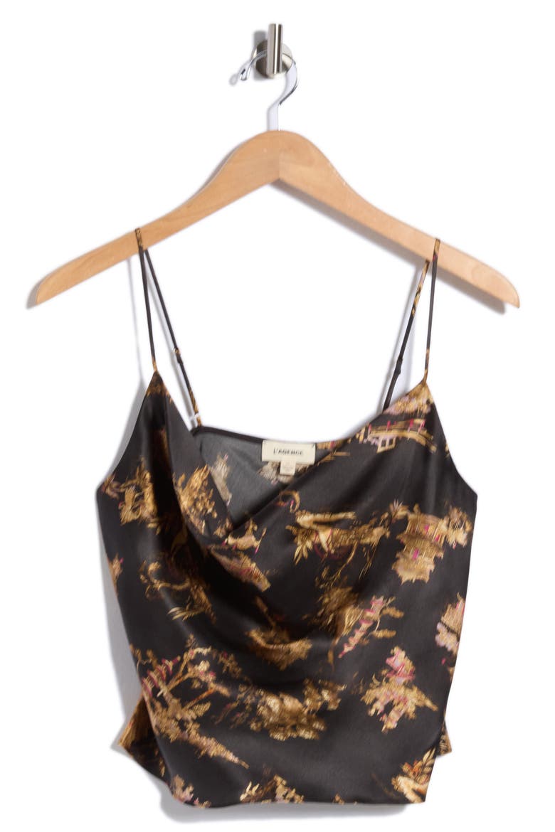 Calista Cowl Neck Silk Cami, Alternate, color, BLACK MULTI CHINOISERIE