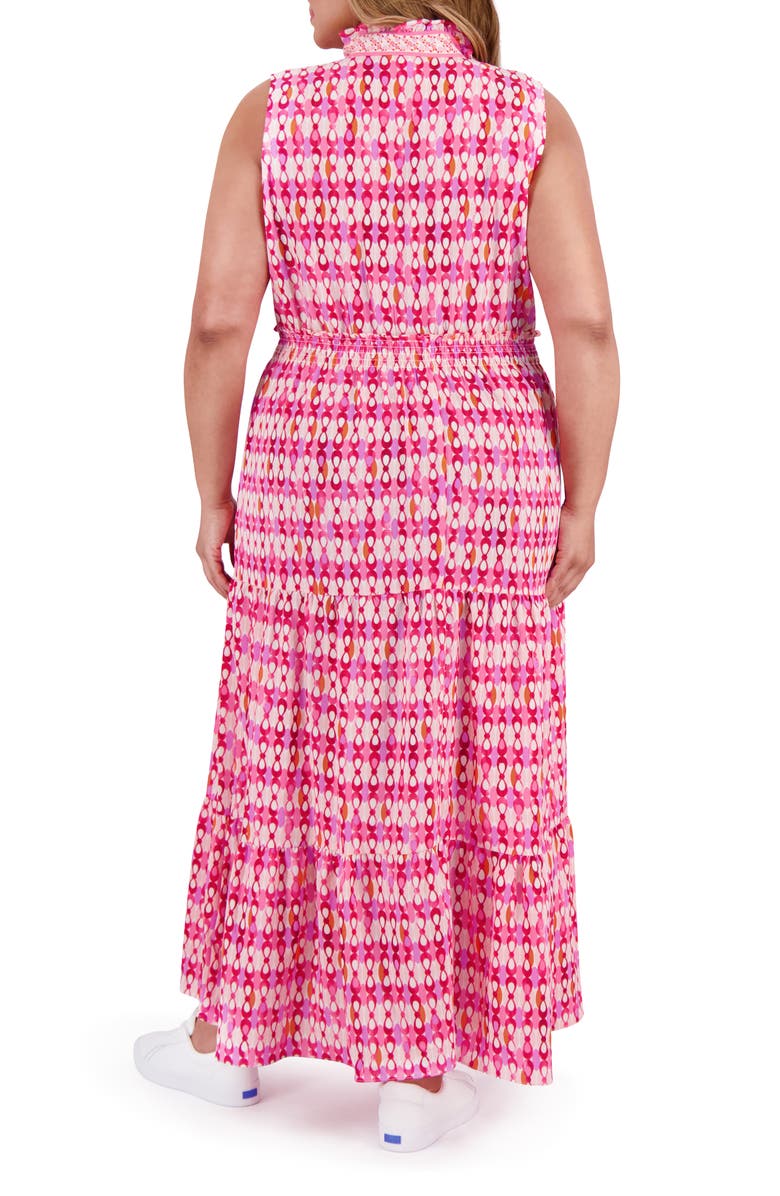 London Times Geometric Ruffle Neck Sleeveless Maxi Sundress, Alternate, color, Rose