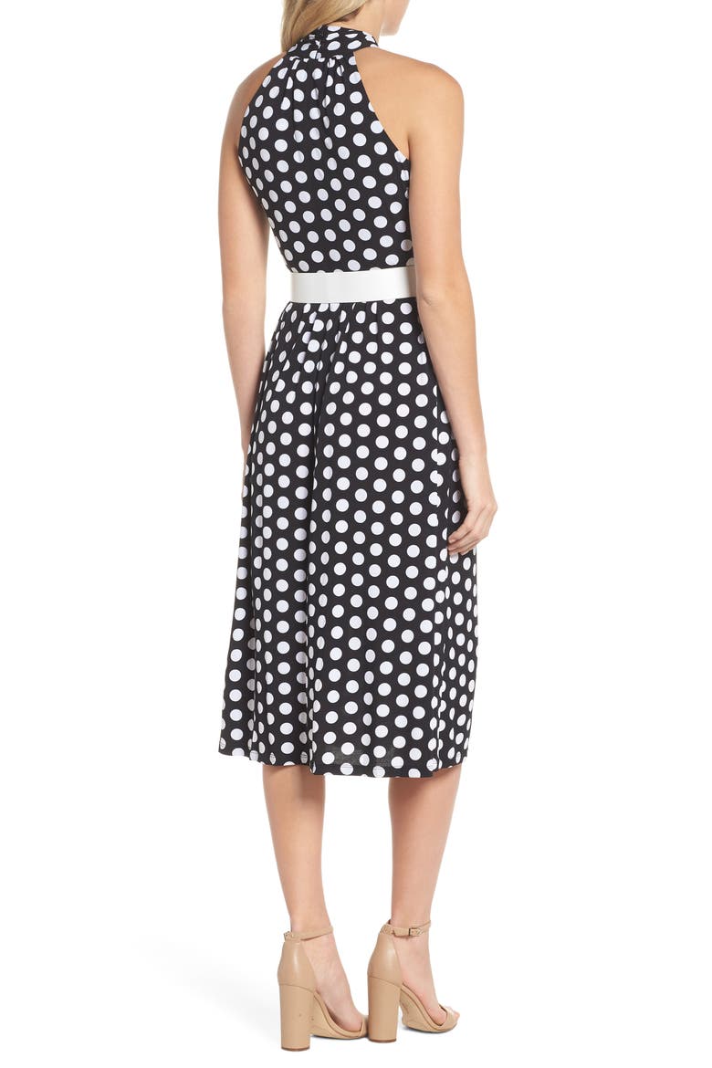 Dot Deluxe Halter Midi Dress, Alternate, color, BLACK/ WHITE