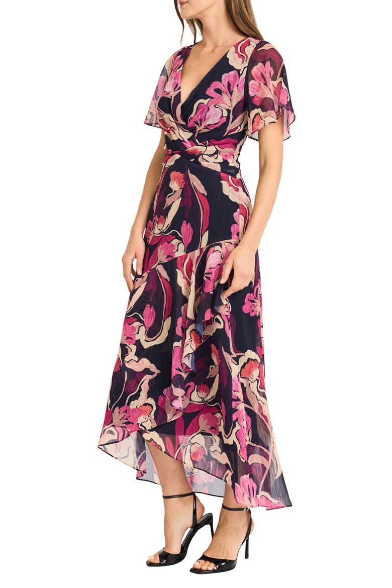 Printed Chiffon Maxi Dress, Alternate, color, BLACK/ APRICOT