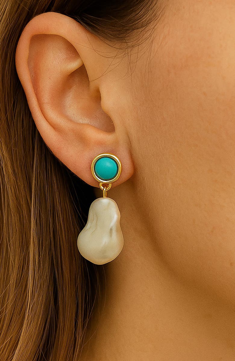 RIVKA FRIEDMAN 18K Gold Plated Turquoise & Faux Pearl Drop Earrings, Alternate, color, Pearl / Turquoise