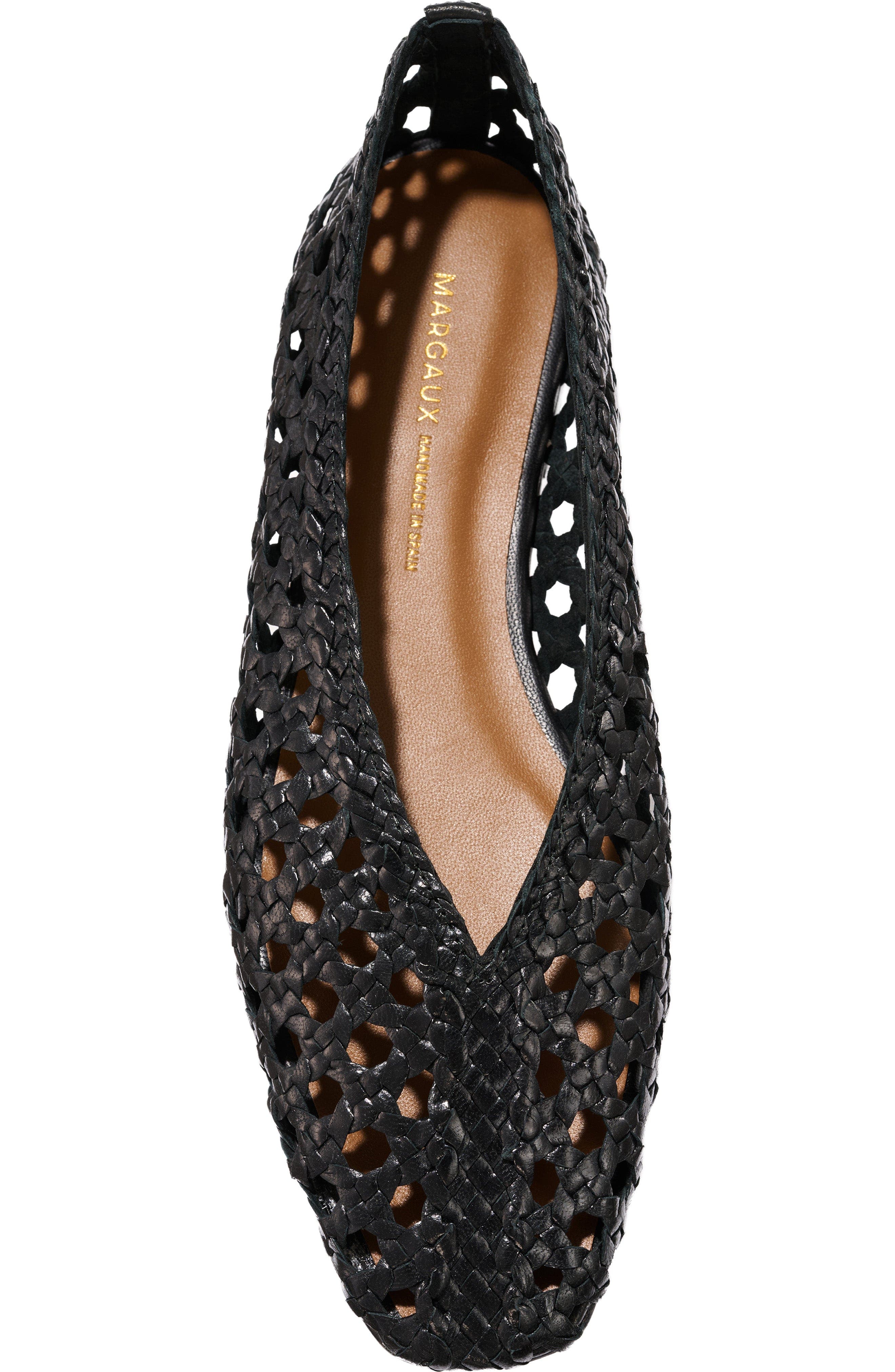 The Woven Paz Flat, Alternate, color, Black Leather