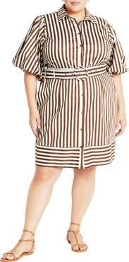 City Chic May Stripe Stretch Poplin Shirtdress