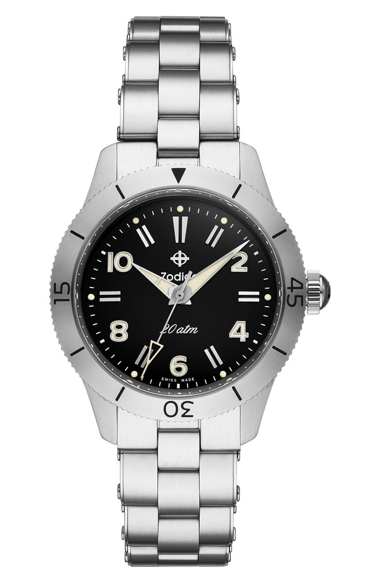 Zodiac Ref. 691 Manual Wind Stainless Steel Bracelet Watch, 36mm, Main, color, 