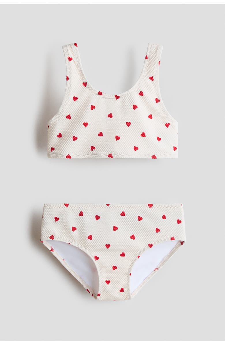 H&M Textured two-piece swimsuit, Main, color, Cream/Hearts