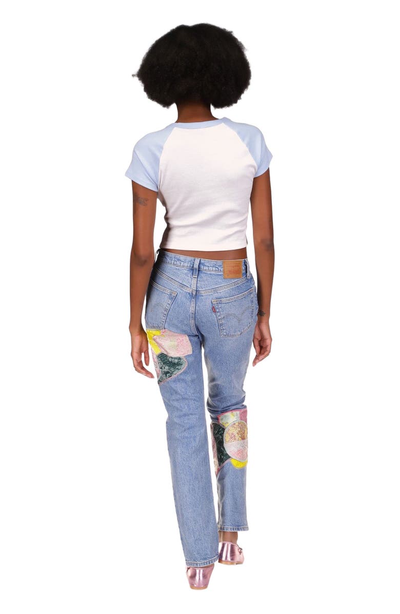 Anna Sui Micro Ribbed Raglan Baby Tee, Alternate, color, Baby Blue/White