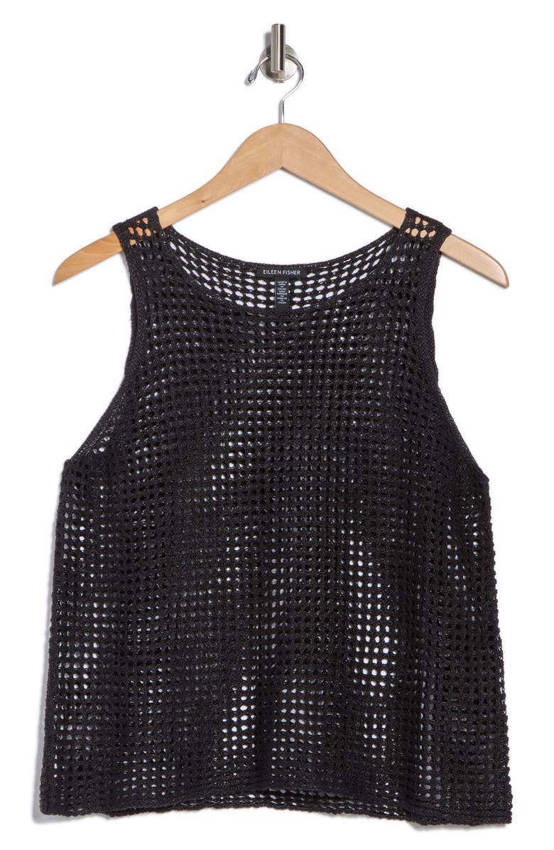 Eileen Fisher Sheer Organic Linen Sleeveless Sweater, Alternate, color, Black