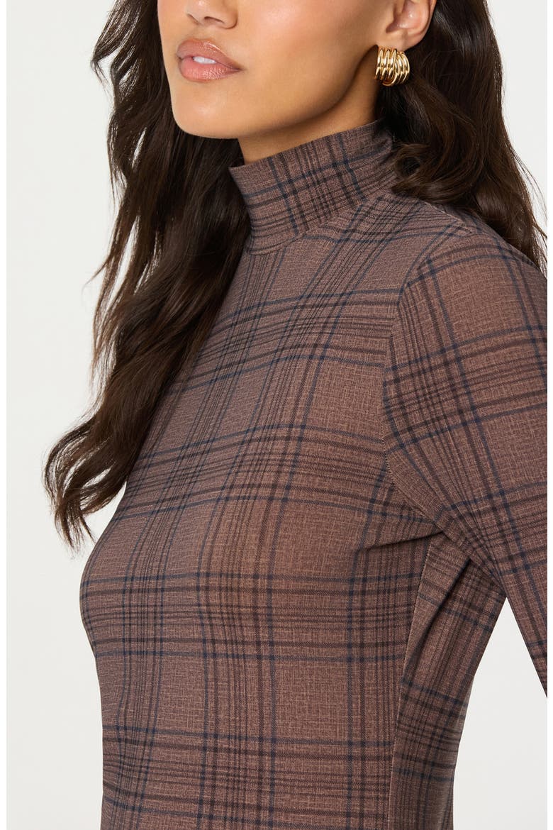 Lida Mock Neck Long Sleeve Top, Alternate, color, BROWN PLAID
