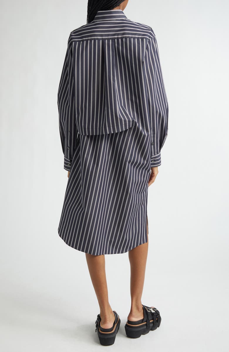 Sacai Stripe Long Sleeve Poplin Shirtdress, Alternate, color, Navy Stripe