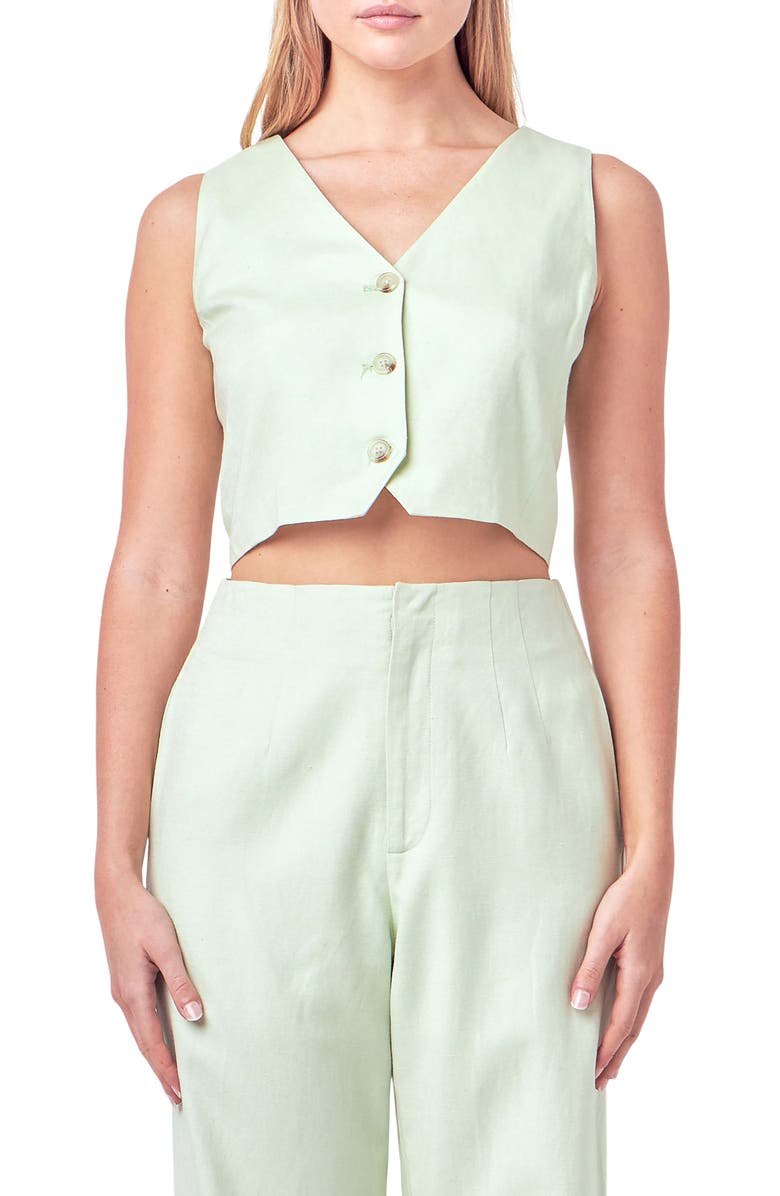 English Factory Linen Blend Crop Vest, Main, color,