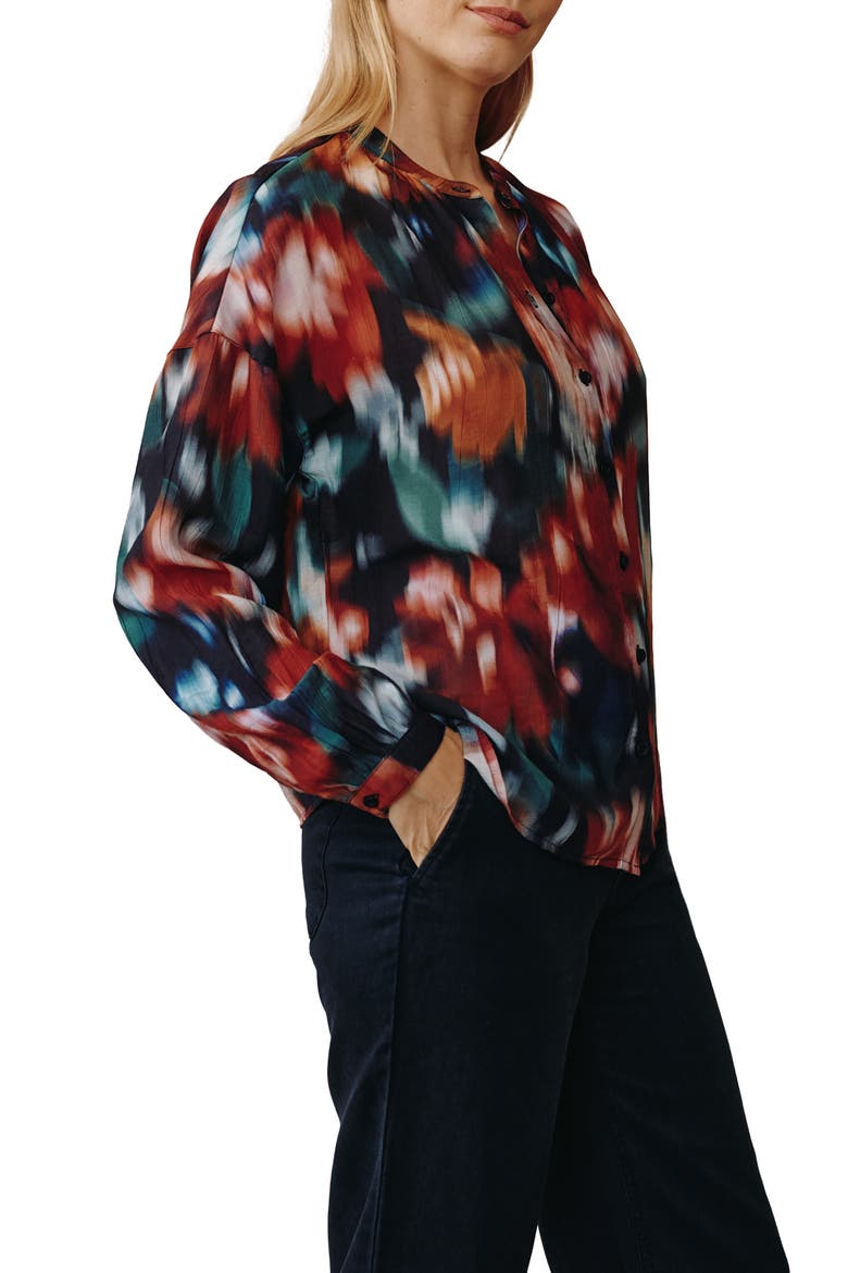 Split Neck Button Down Shirt, Alternate, color, BLURRED FLORAL PRINT