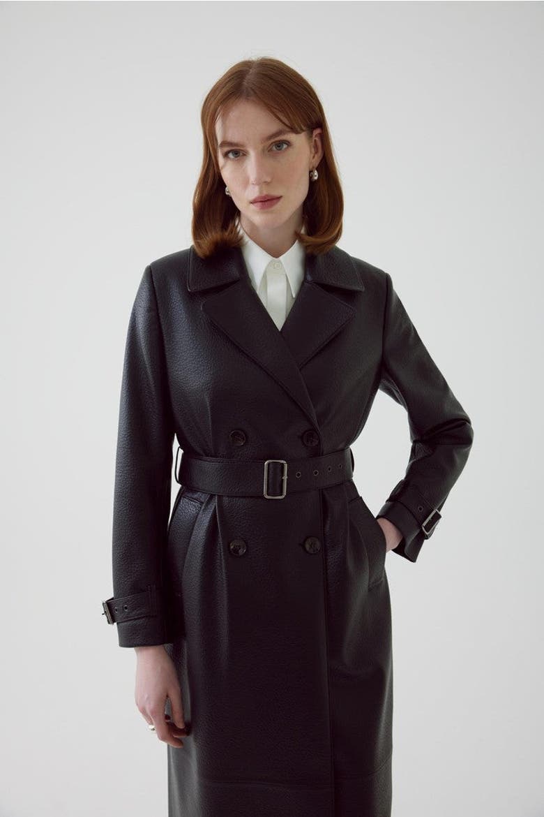Alohi Leather Trenchcoat, Alternate, color, BLACK