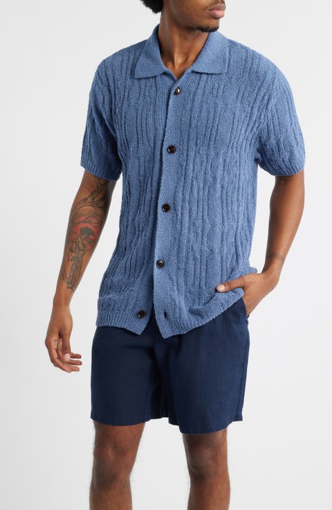Zefi Salamanca Texture Knit Short Sleeve Button-Up Shirt