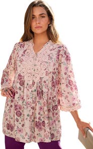 Roaman's Plus Size Juliet Lace Trim Button Down Shirt