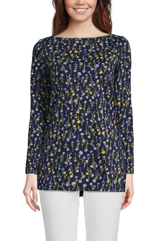 Lands' End Supima Cotton Adjustable 3/4 Sleeve Boatneck Tunic In Blue