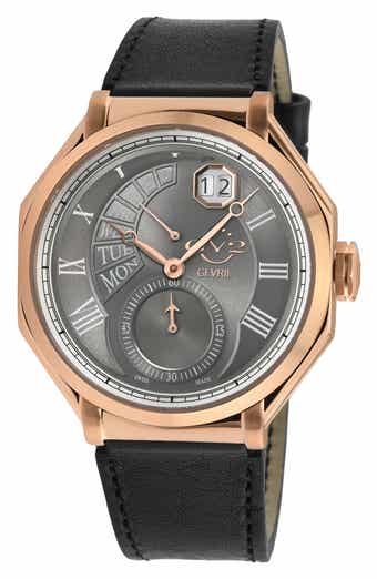 GEVRIL Men's Marchese Leather Strap Watch, 44mm