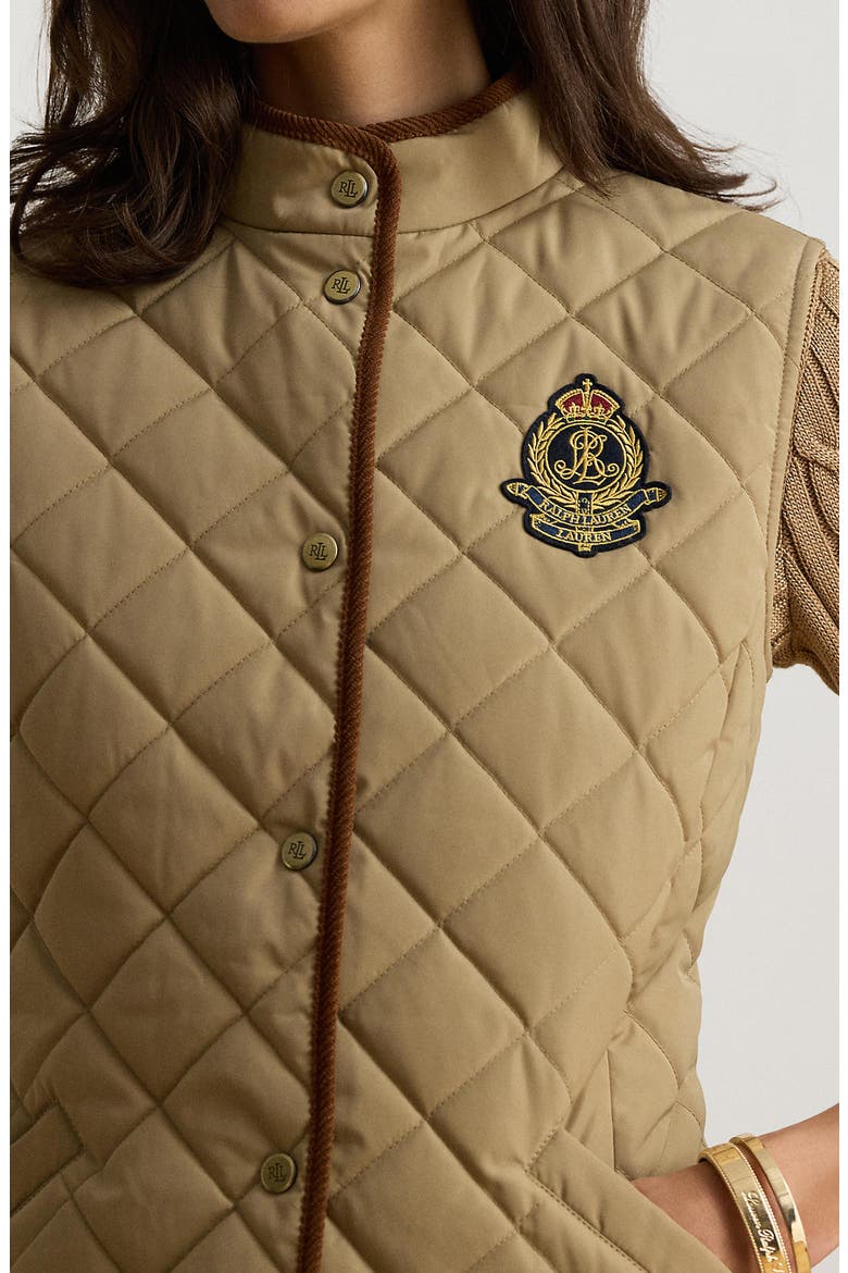 Logo Crest Quilted Vest, Alternate, color, BIRCH TAN