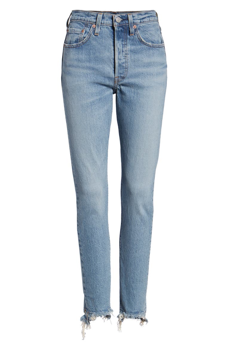 Levi's® 501® High Waist Nibbled Hem Skinny Jeans, Alternate, color, BLUE MARK