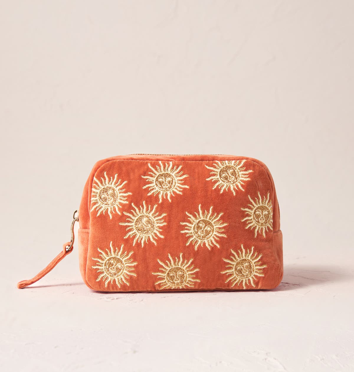 Elizabeth Scarlett Sun Goddess Velvet Makeup Bag In Orange