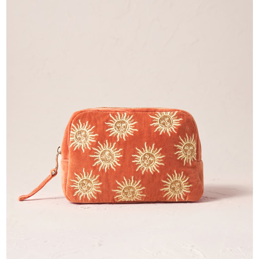 Elizabeth Scarlett Sun Goddess Velvet Makeup Bag In Orange