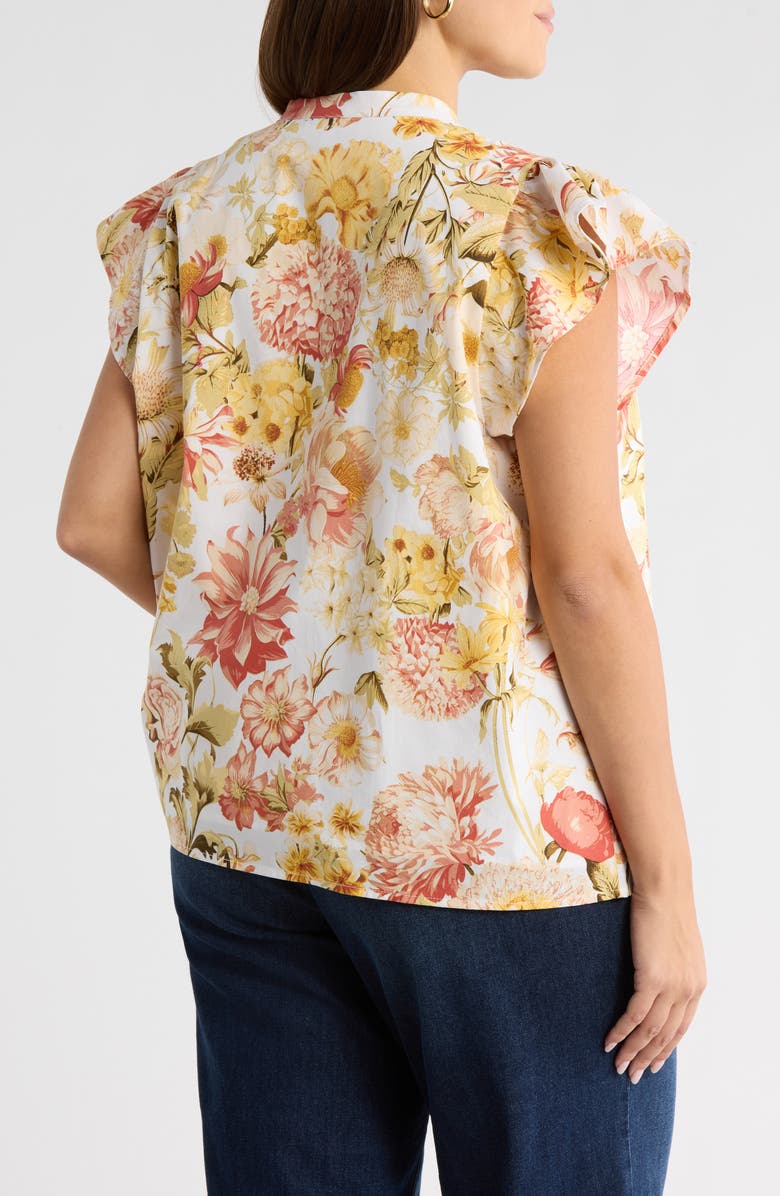 SUGARLIPS Zury Split Neck Flutter Sleeve Stretch Cotton Top, Alternate, color, Coral-Multi