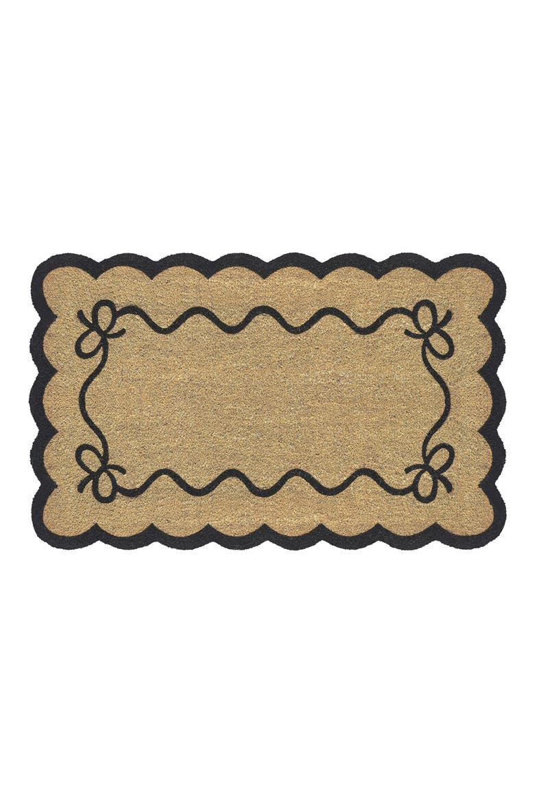 Bow Scalloped Coir Doormat, Main, color, BLACK