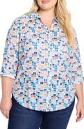 NIC+ZOE Portofino Geo Print Cotton Boyfriend Shirt