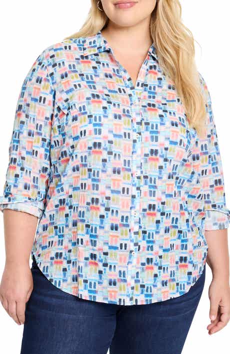 NIC+ZOE Portofino Geo Print Cotton Boyfriend Shirt