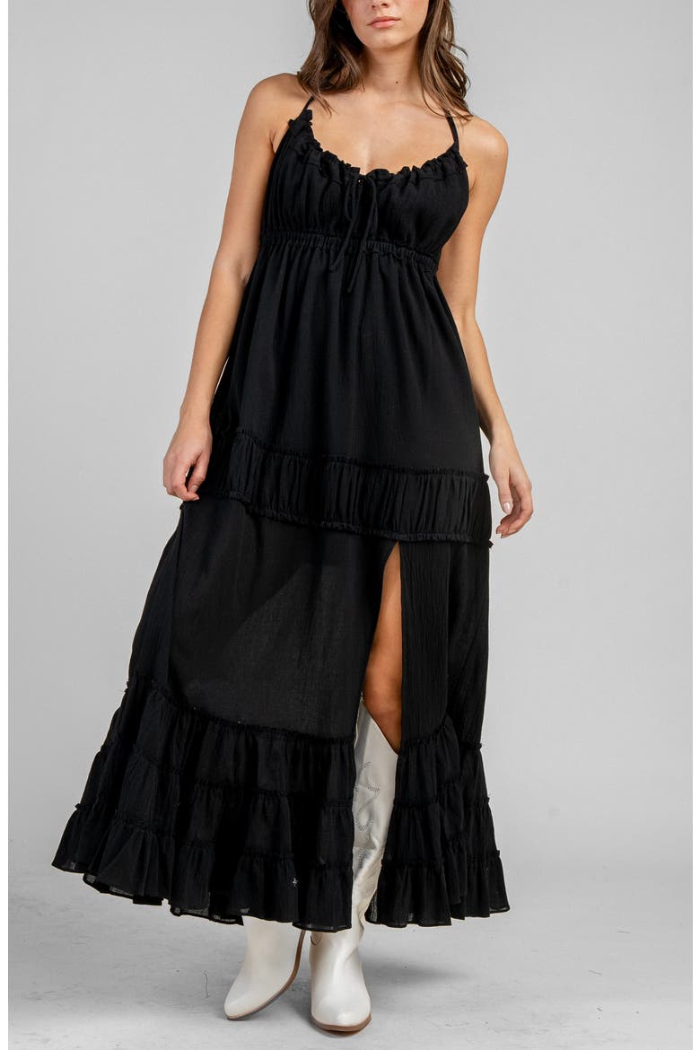 Gauze Maxi Halter Dress, Alternate, color, BLACK