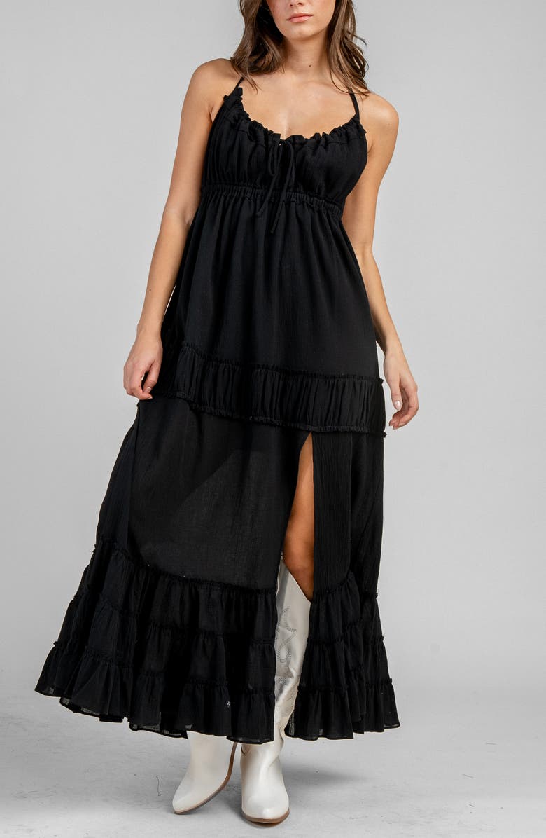 Beivy Gauze Maxi Halter Dress, Alternate, color, Black