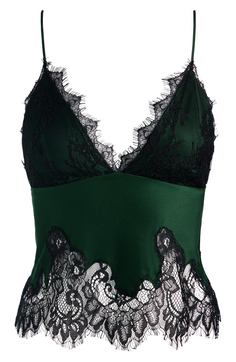Alice + Olivia Claudia Lace & Satin Camisole, Alternate, color, Green Mystique/ Black