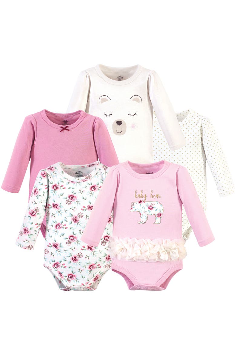 Essential 5-Pack Long-Sleeve Bodysuits, Main, color, Floral Baby Bear