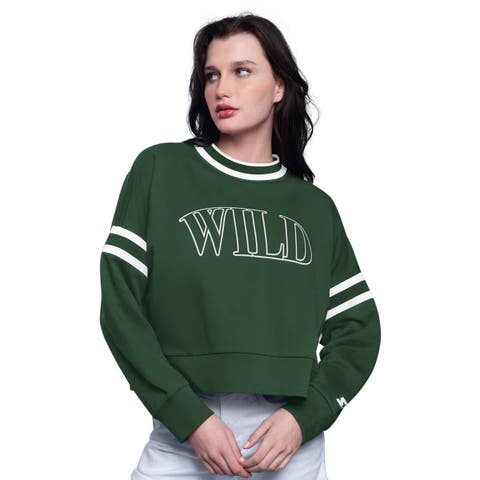 Women
s Starter  Green Minnesota Wild Power Play Cropped Pullover Sweatshirt