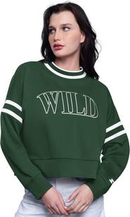STARTER Women's Starter  Green Minnesota Wild Power Play Cropped Pullover Sweatshirt