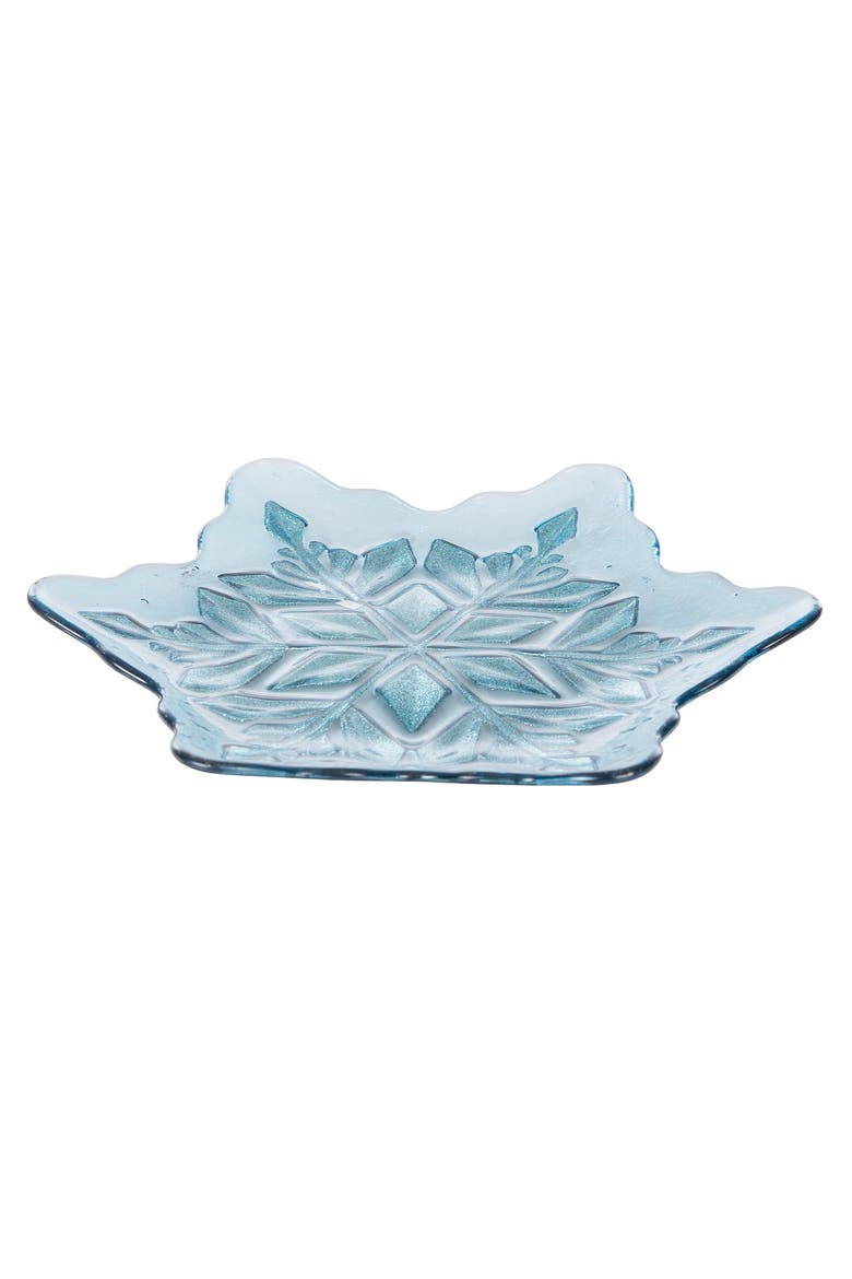 Icy Snowflake Glass Decorative Christmas Plate, Alternate, color, Blue